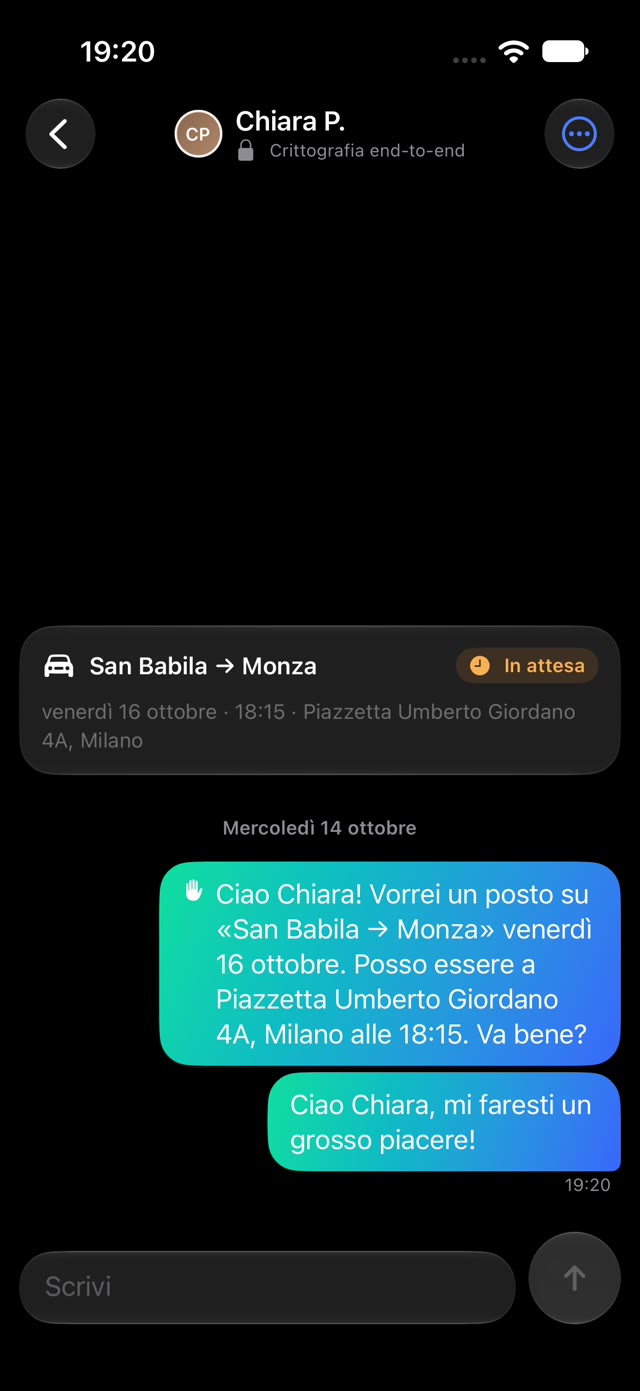 Chat crittografata end-to-end con il conducente